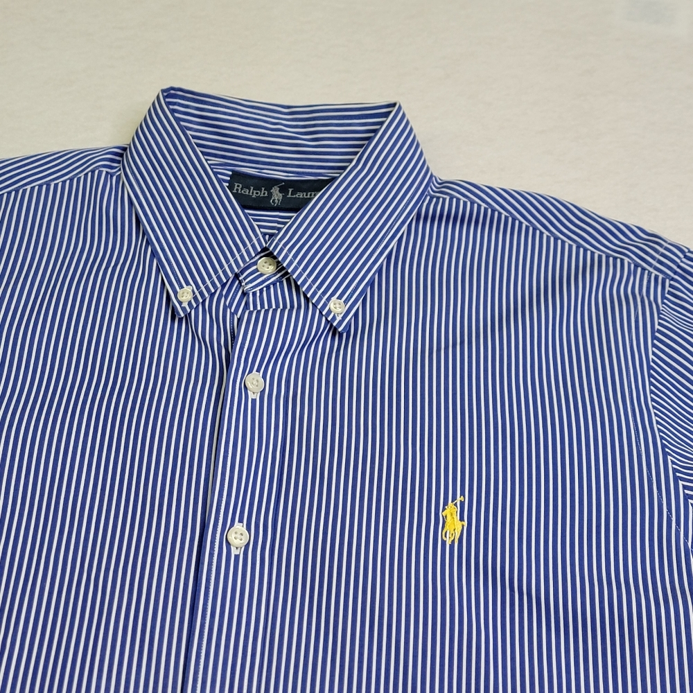 Ralph Lauren Blue White Strip Long Sleeve Button Down Shirt Sz Large